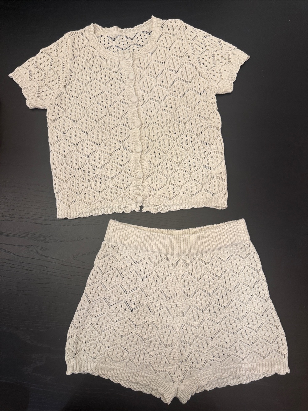 Cream Crochet Knit Top & Shorts Set